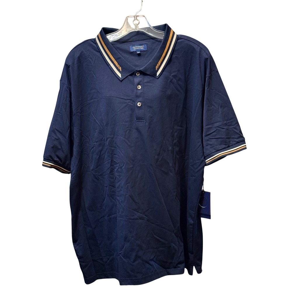Gentlemans Outfitters Mens Navy Tan Tipped Polo Shirt 2X NWT
